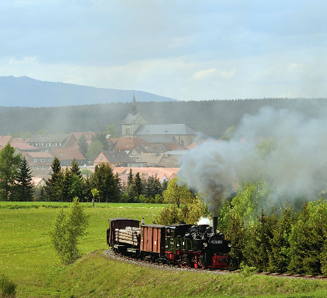 Malletlokomotive in Landschaft